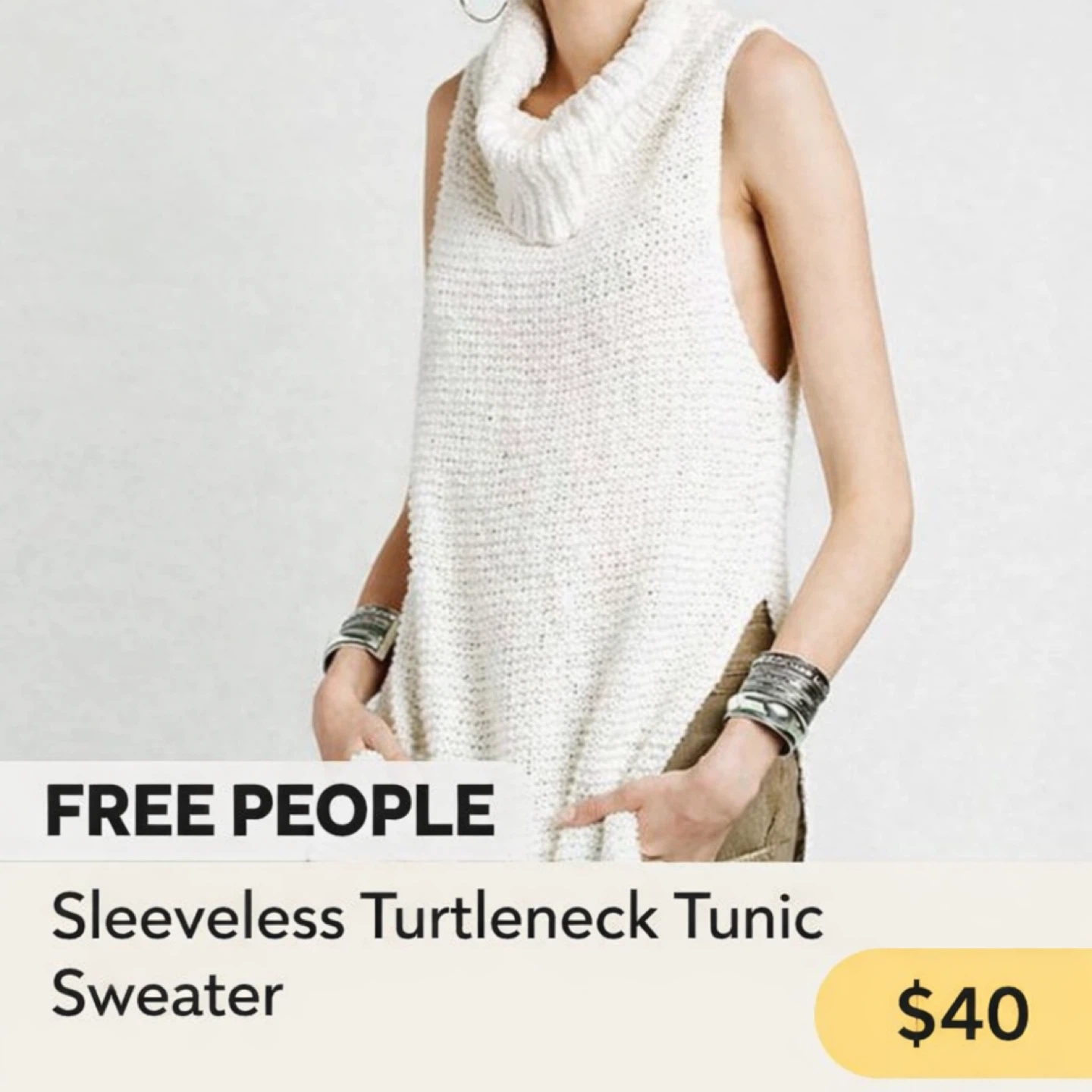 Free People Sleeveless Turtleneck Tunic Sweater – Cream
