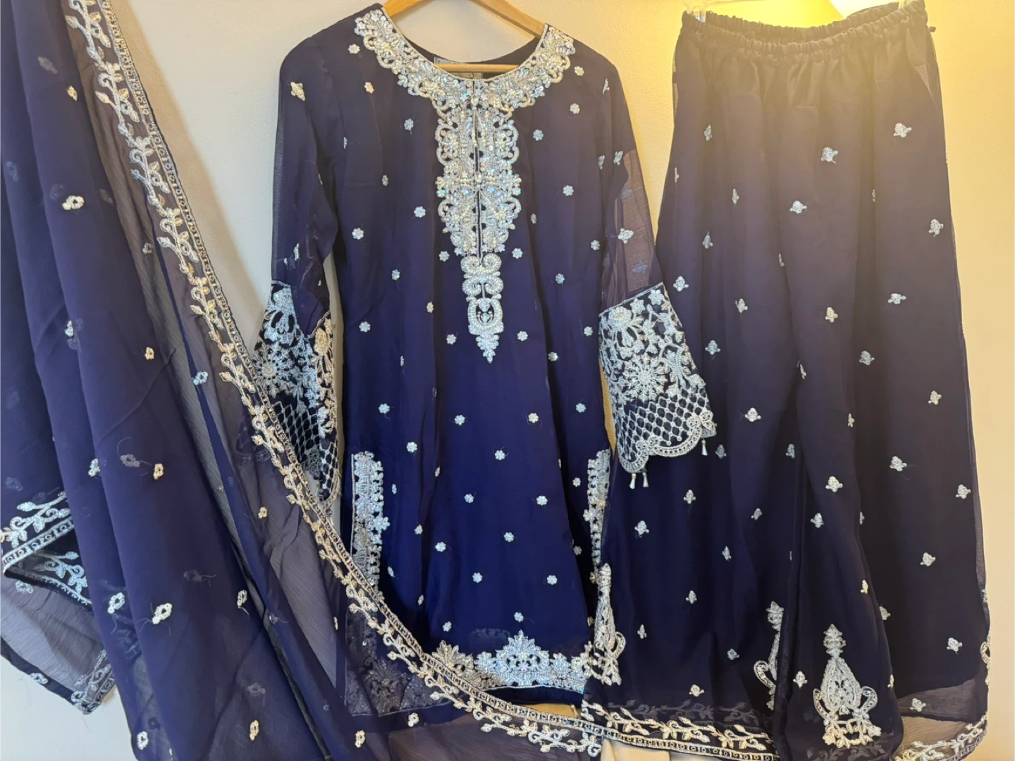 Embroidered Blue 3-Piece Outfit with Dupatta
