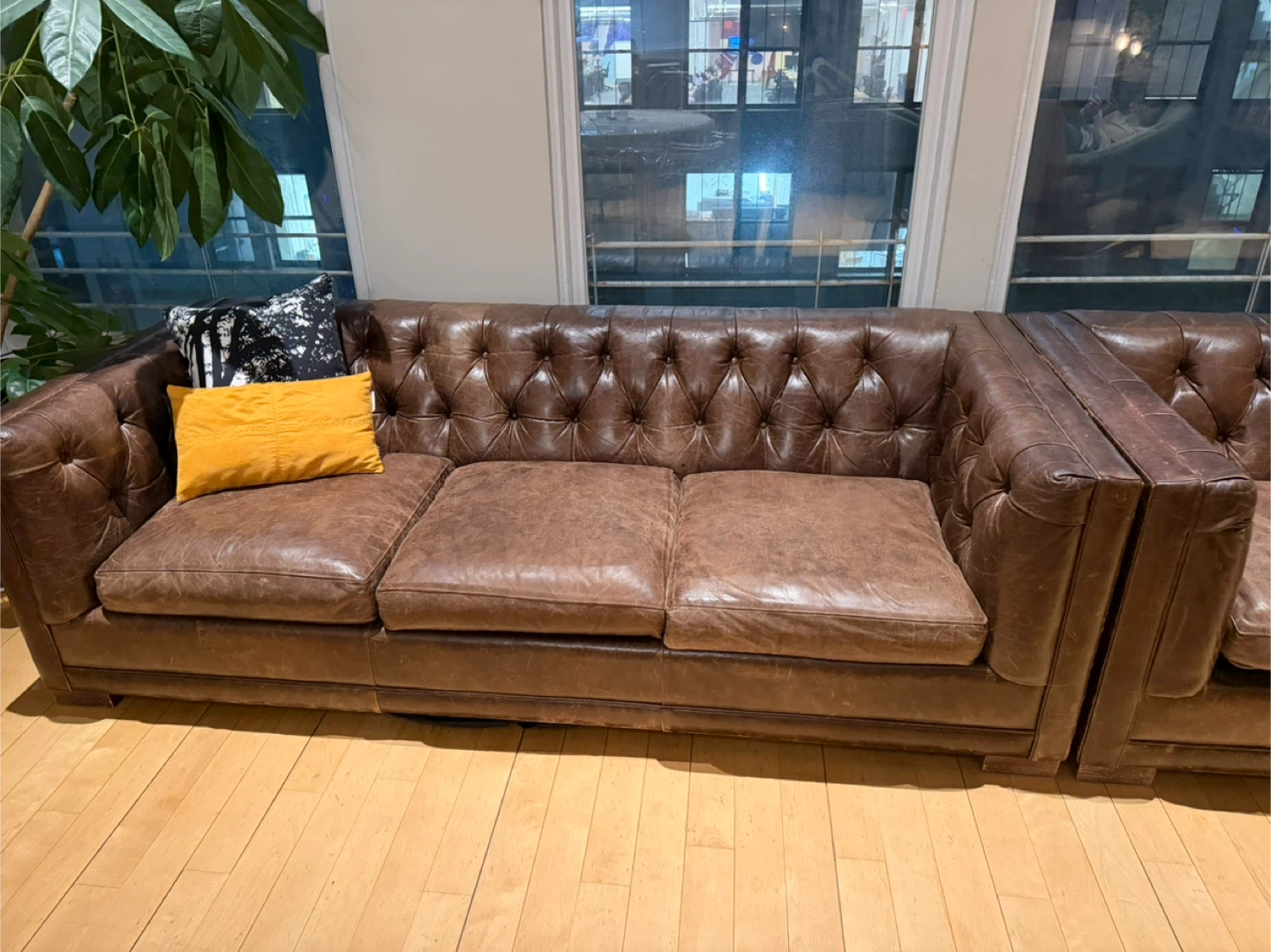 Brown Leather Tufted Chesterfield Sofa
