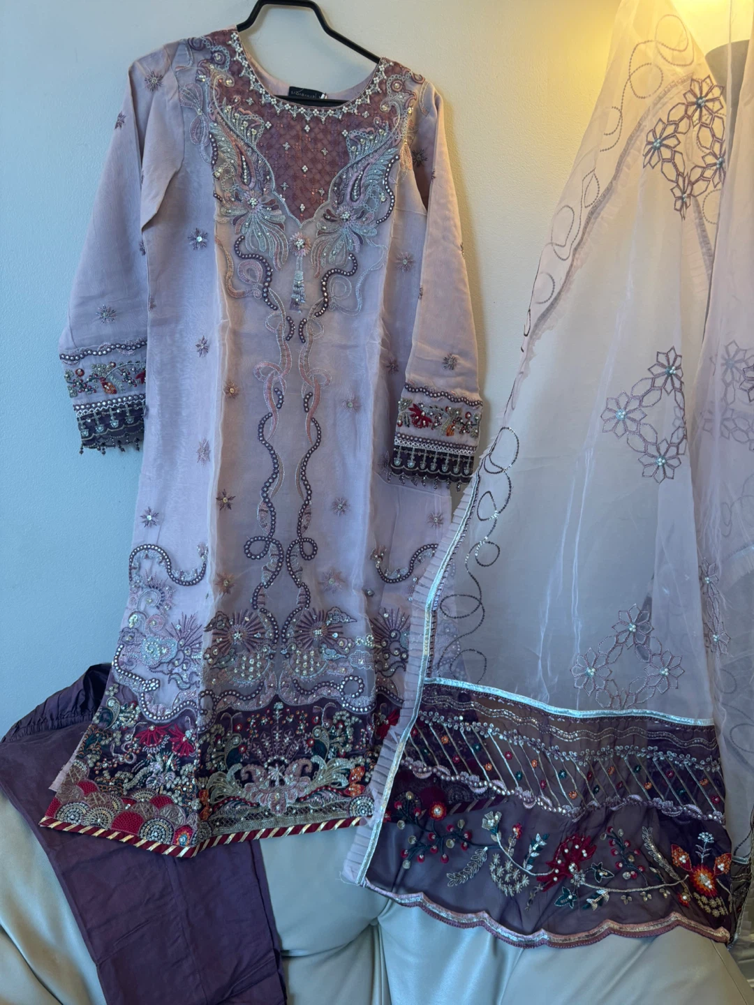 Embroidered Kameez with Dupatta and Trousers