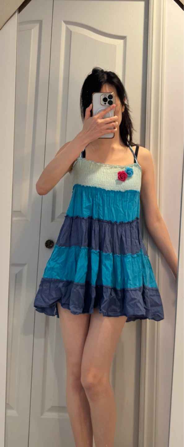Tiered Bohemian Halter Dress - Blue & Teal