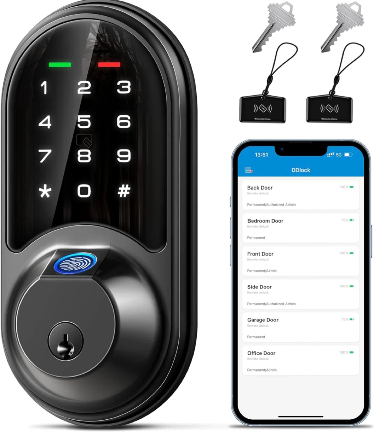 Veise Smart Lock Fingerprint Door Lock Keyless Entry  - BLACK