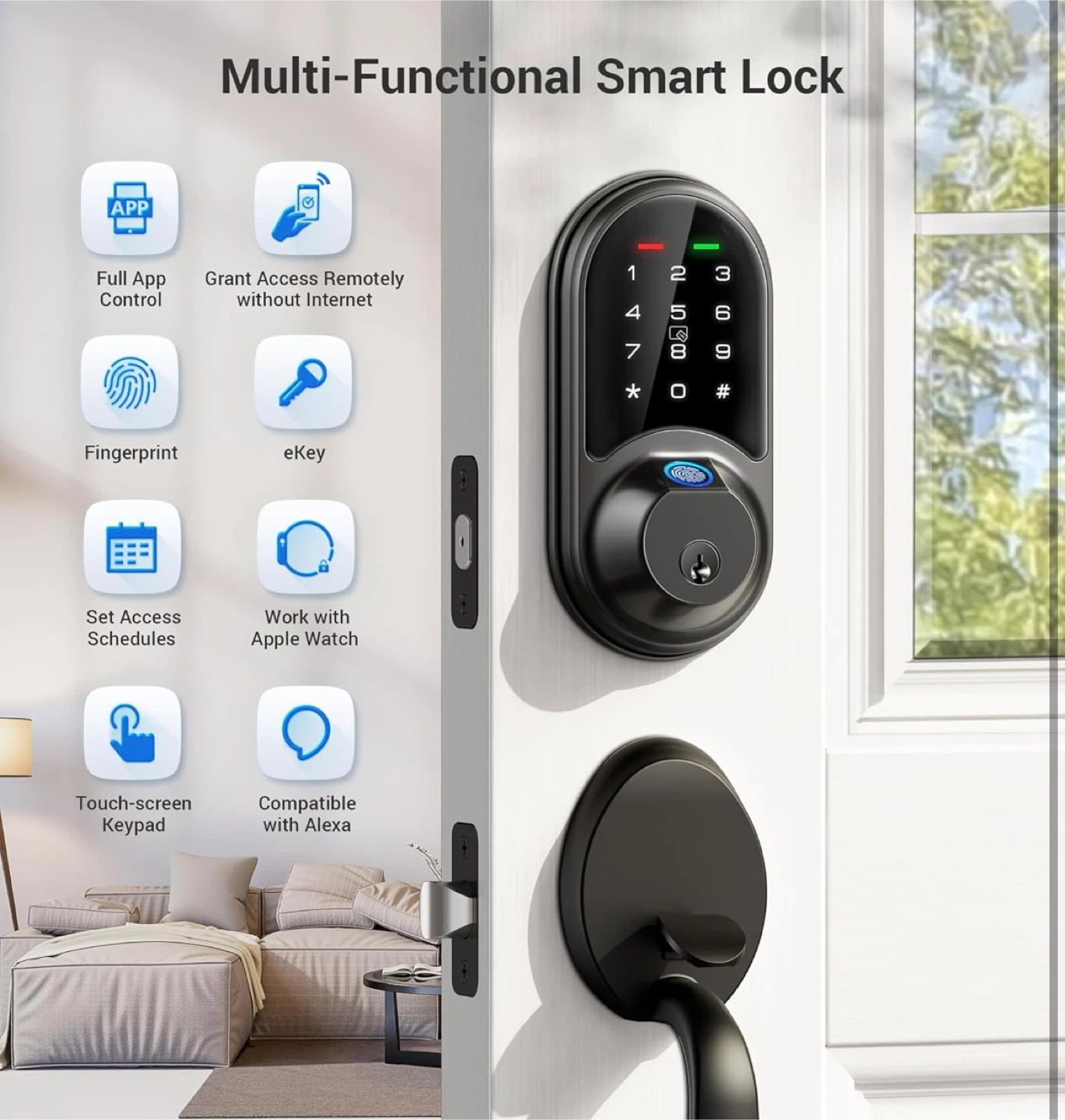 Veise Smart Lock Fingerprint Door Lock Keyless Entry  - BLACK - photo 4