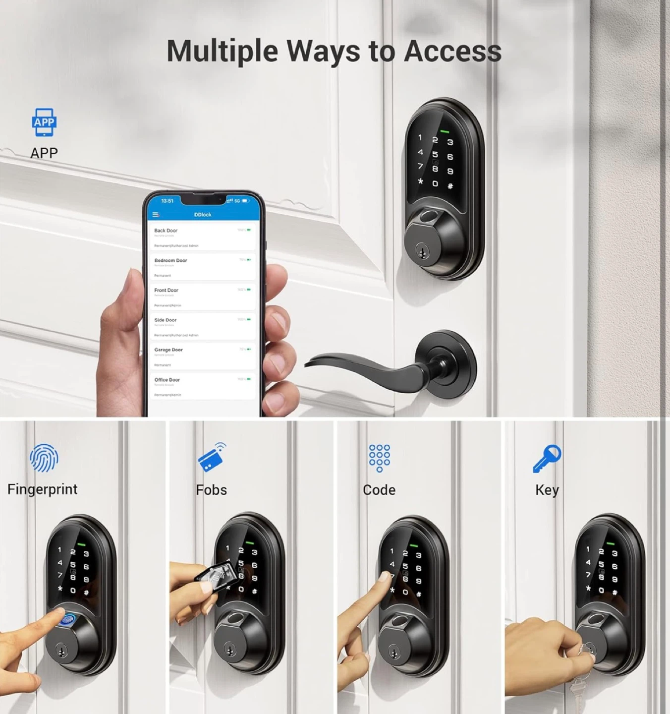 Veise Smart Lock Fingerprint Door Lock Keyless Entry  - BLACK - photo 2