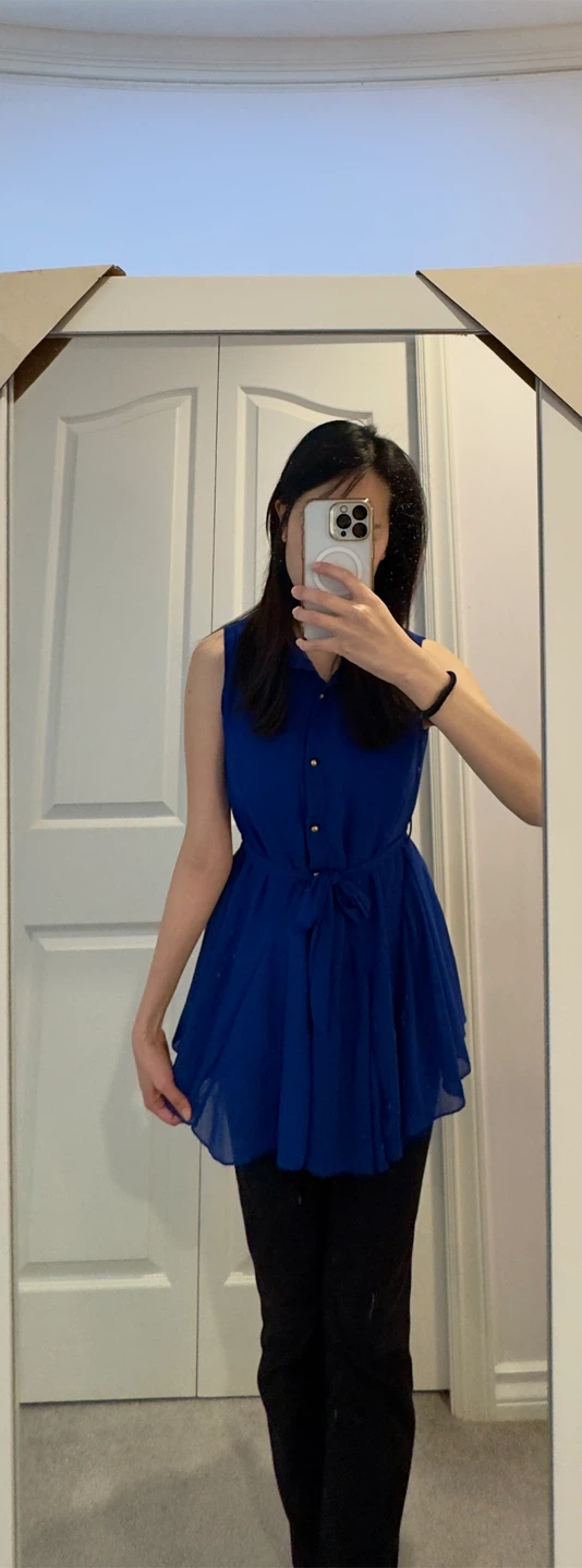 Sleeveless Blue Tunic Dress with Belt - photo 2