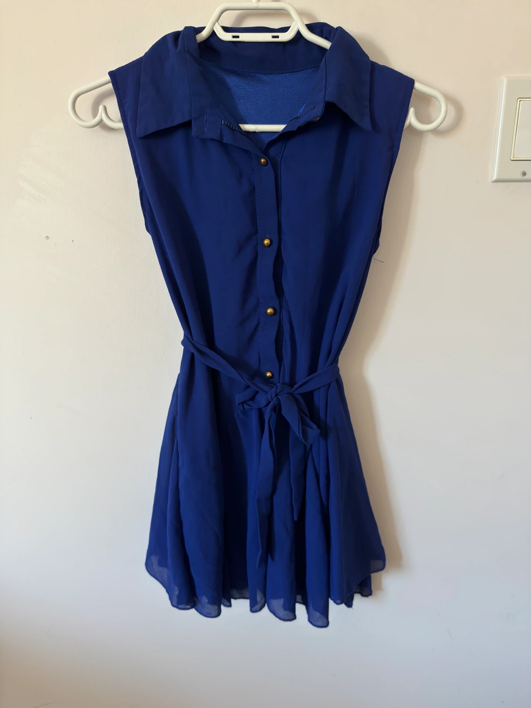 Sleeveless Blue Tunic Dress with Belt - photo 3