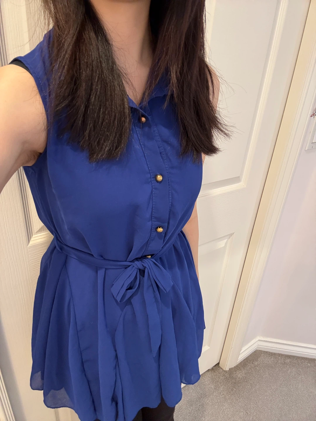 Sleeveless Blue Tunic Dress with Belt