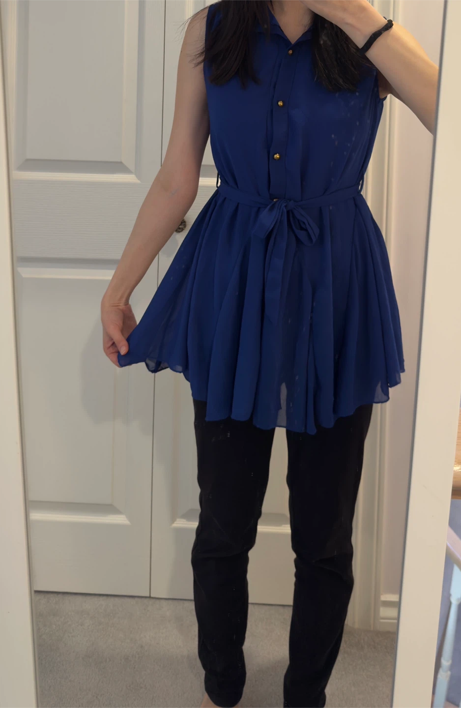 Sleeveless Blue Tunic Dress with Belt - photo 5