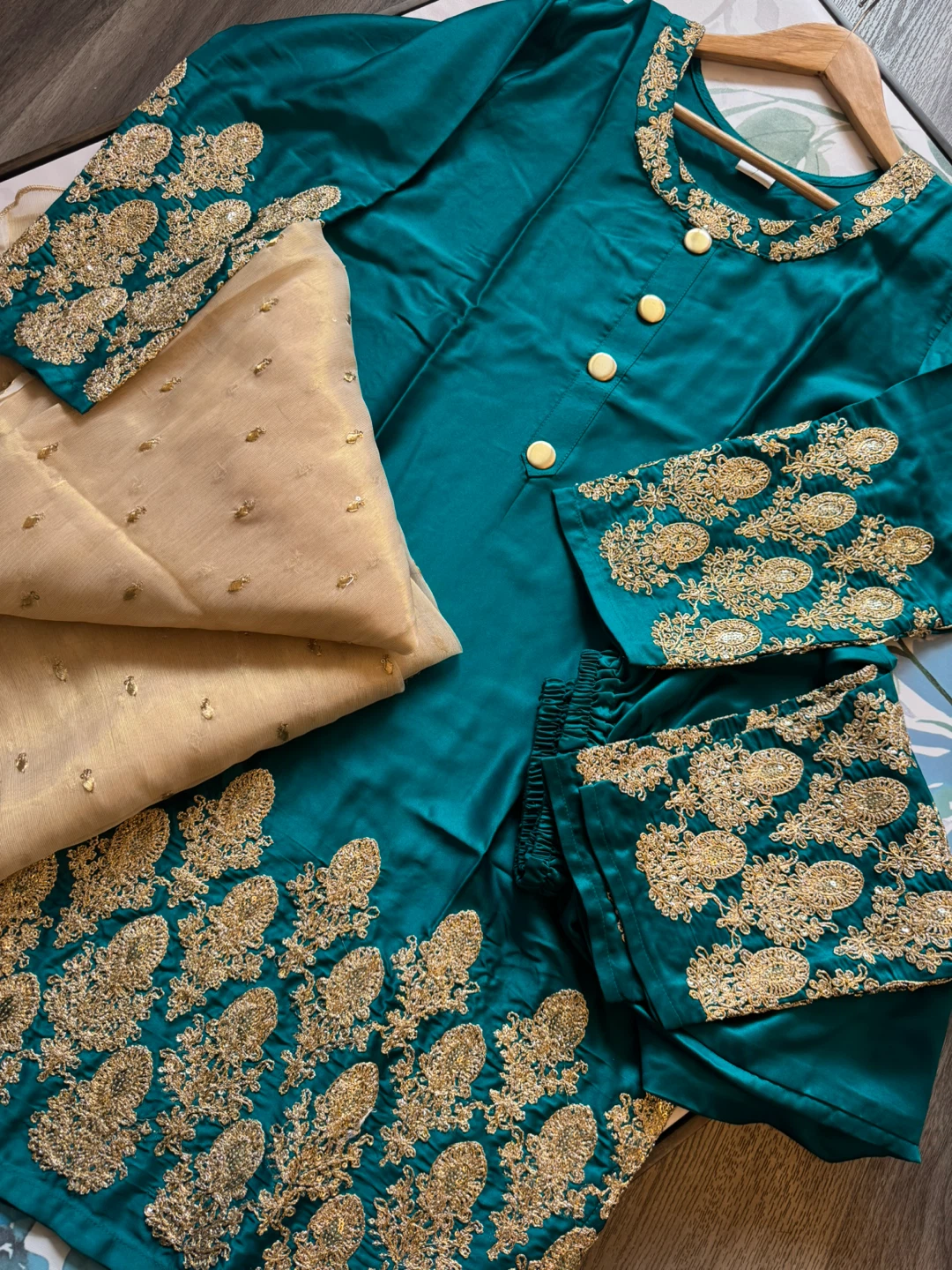 Teal Embroidered 3 piece suit - photo 2