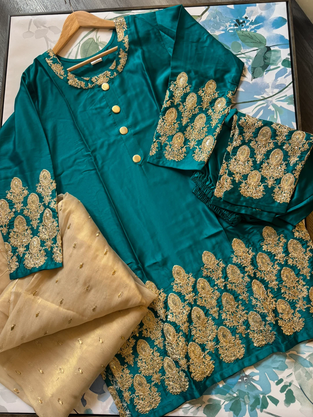 Teal Embroidered 3 piece suit - photo 3