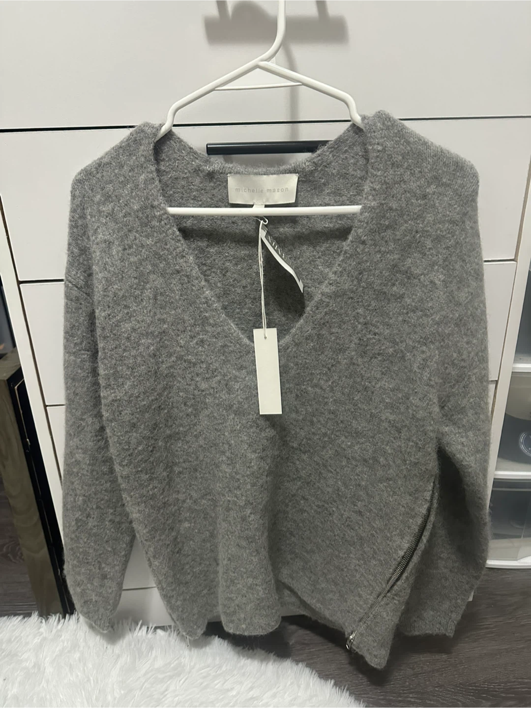 Michelle Mason Grey V-Neck Sweater
