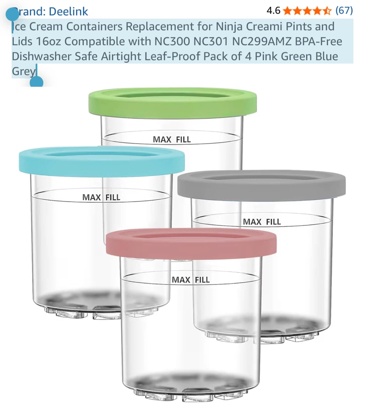Ice Cream Containers  for Ninja  16oz Packof4