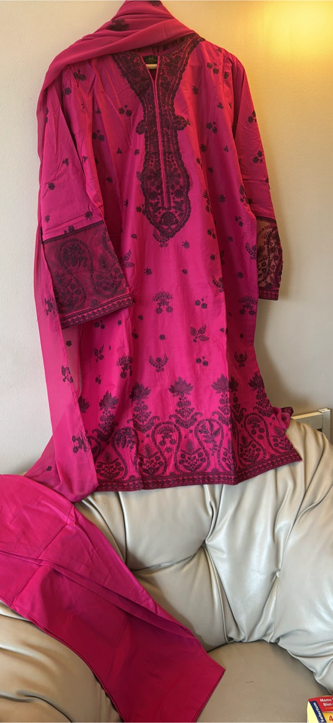 Pink Embroidered Kurti 3 piece suit available  size chest 23