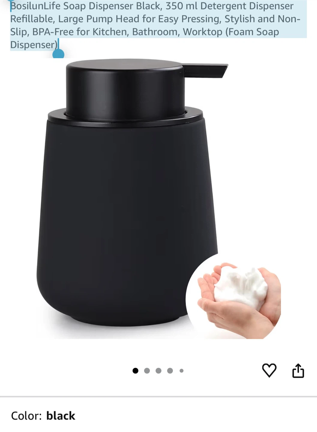 BosilunLife Automatic Soap Dispenser - Black, 350 ml