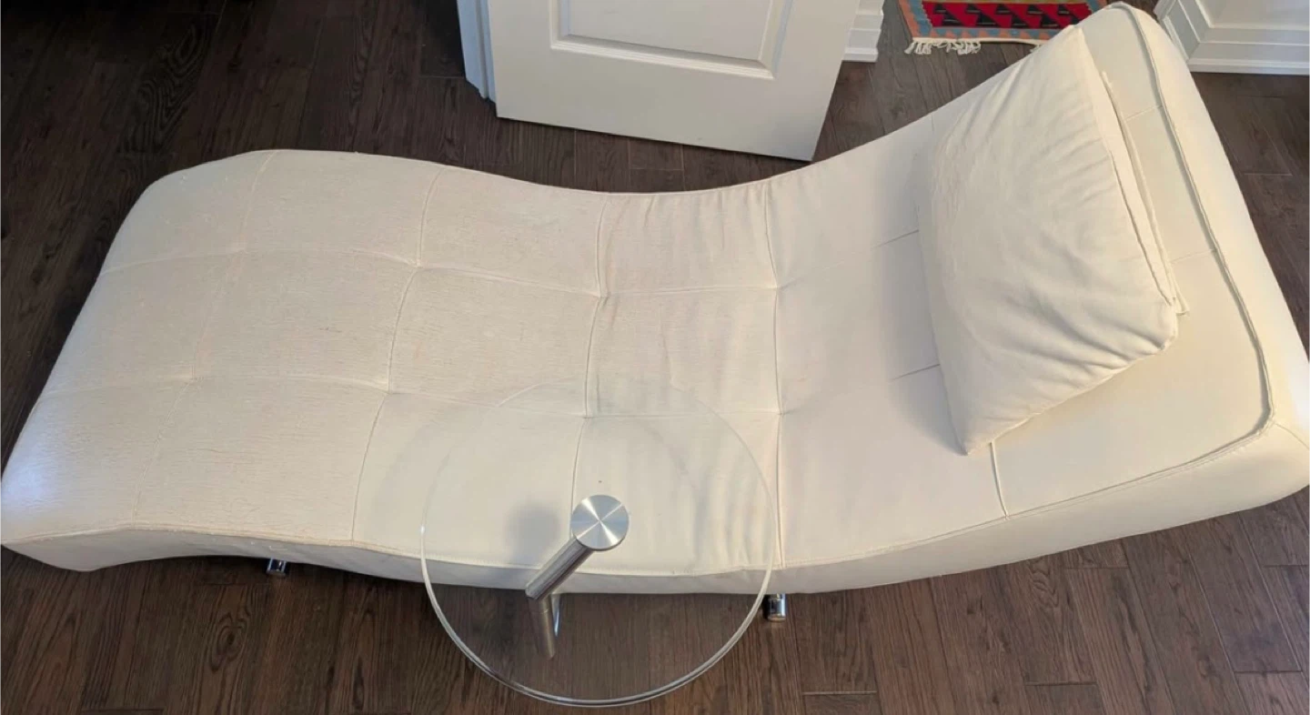 White Chaise Lounge Chair with Side Table - photo 2