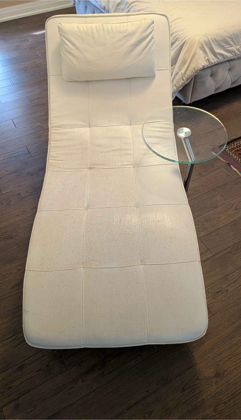 White Chaise Lounge Chair with Side Table