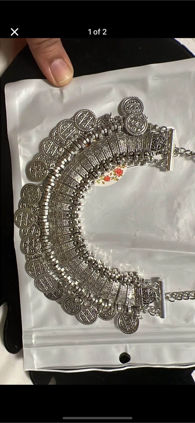 Silver Tribal Coin Statement Necklace
