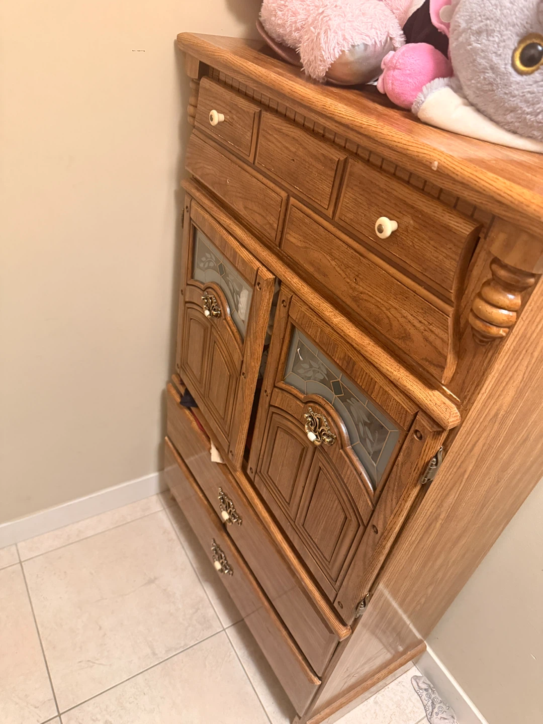 Wooden Dresser with Glass Doors