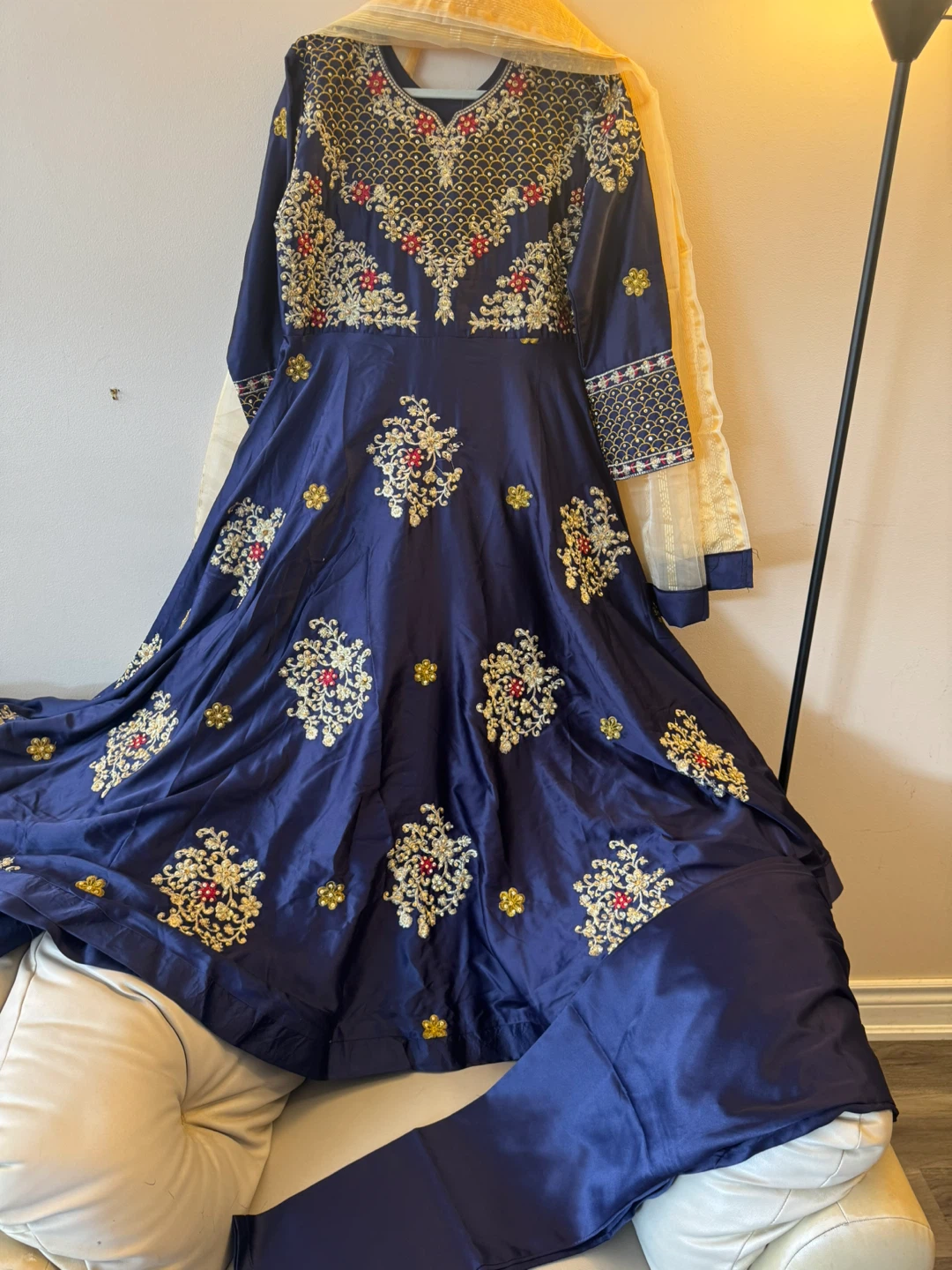 Blue Embroidered maxi  Suit with Dupatta - photo 3