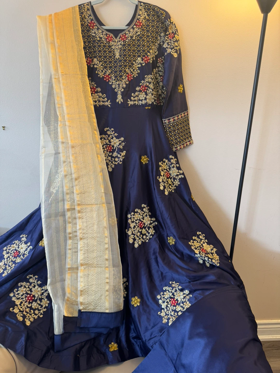 Blue Embroidered maxi  Suit with Dupatta