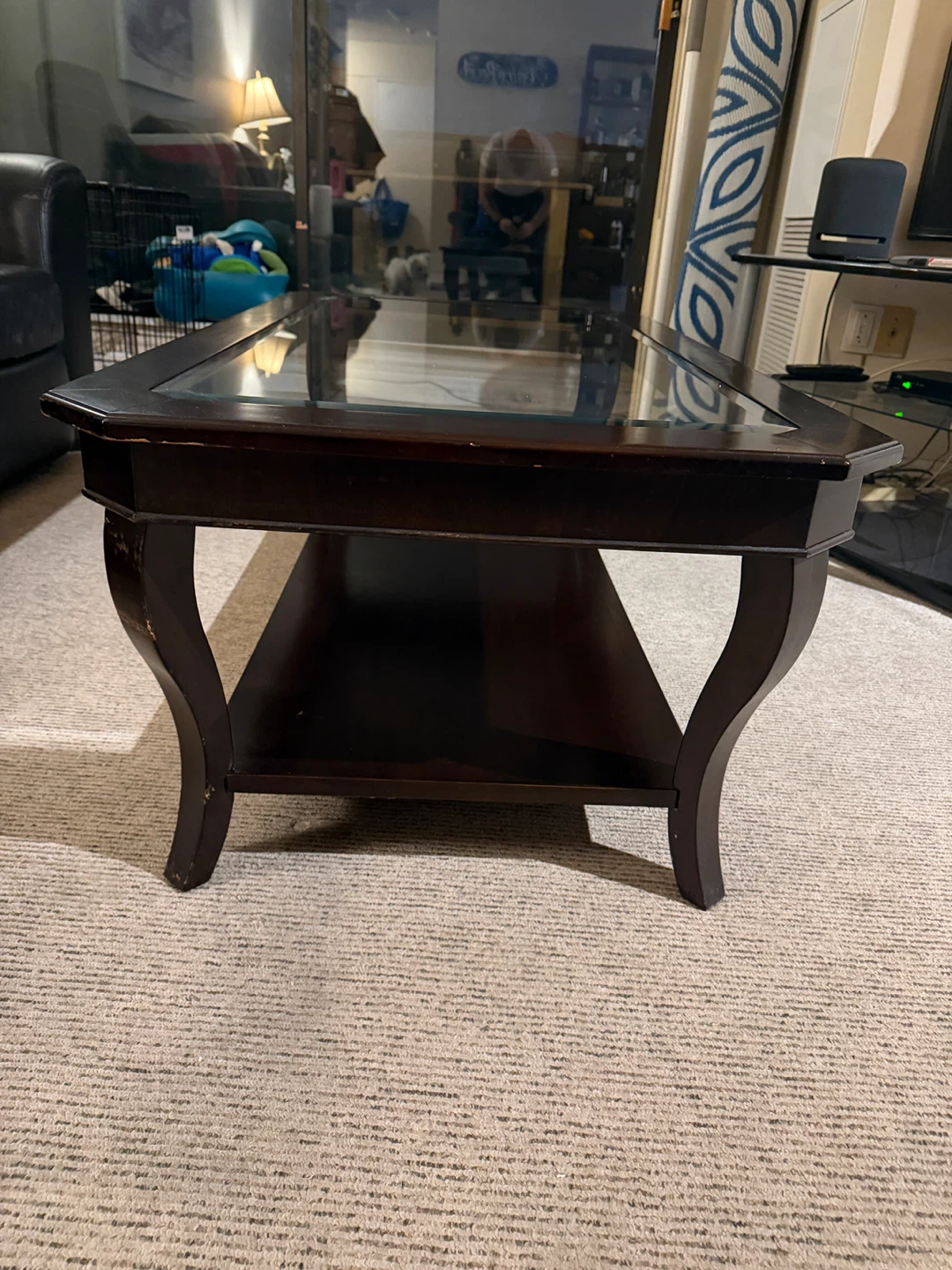 Dark Wood Coffee Table with Glass Top 48 x 26 - photo 2