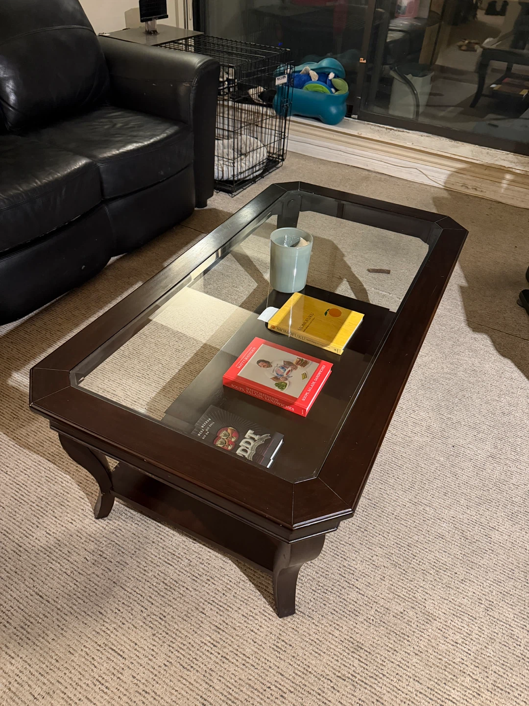 Dark Wood Coffee Table with Glass Top 48 x 26 - photo 3
