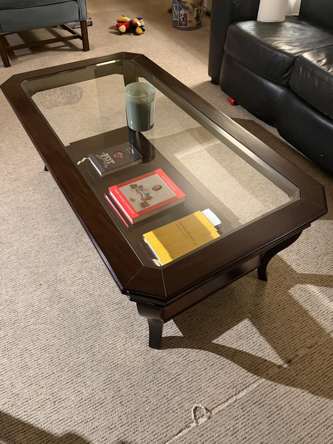 Dark Wood Coffee Table with Glass Top 48 x 26 - photo 4