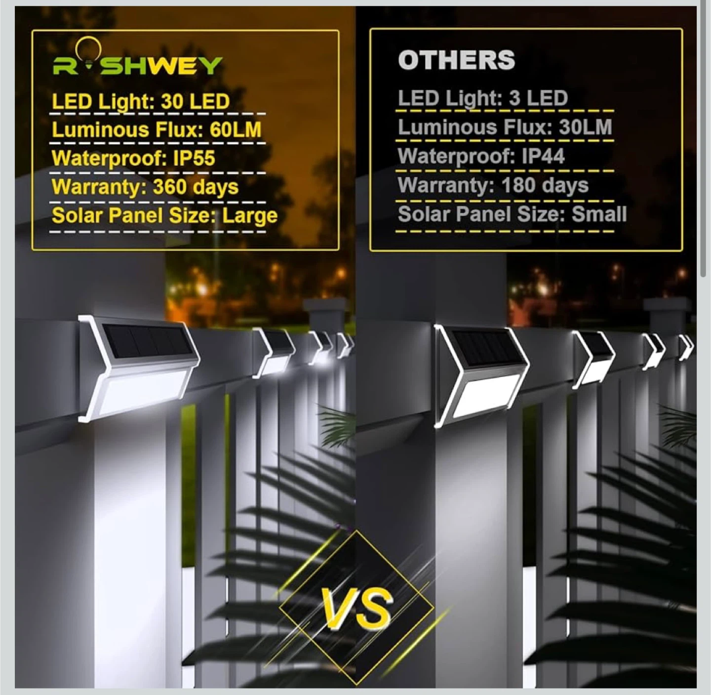 ROSHWEY Solar Lights Outdoor, 10 Pack 30 LED Fence Lights - photo 3
