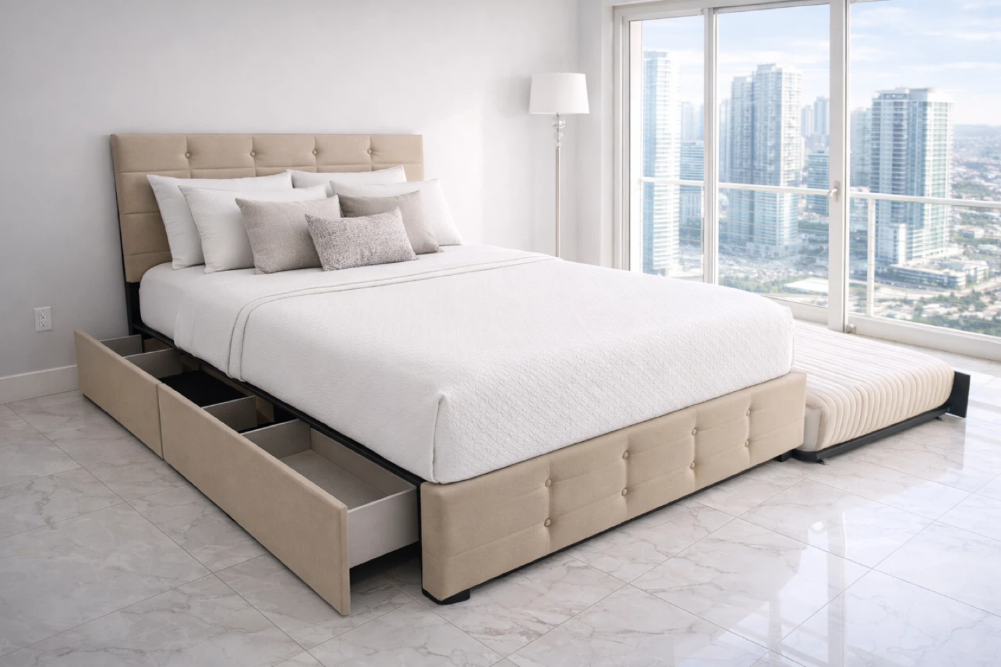 Tufted Upholstered Bed Frame with Trundle and Storage - photo 5
