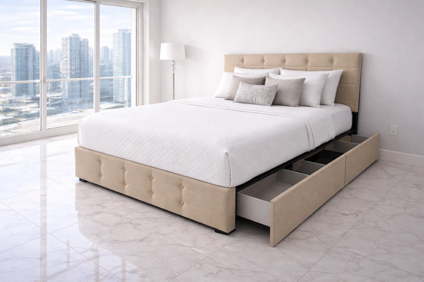 Tufted Upholstered Bed Frame with Trundle and Storage - photo 2
