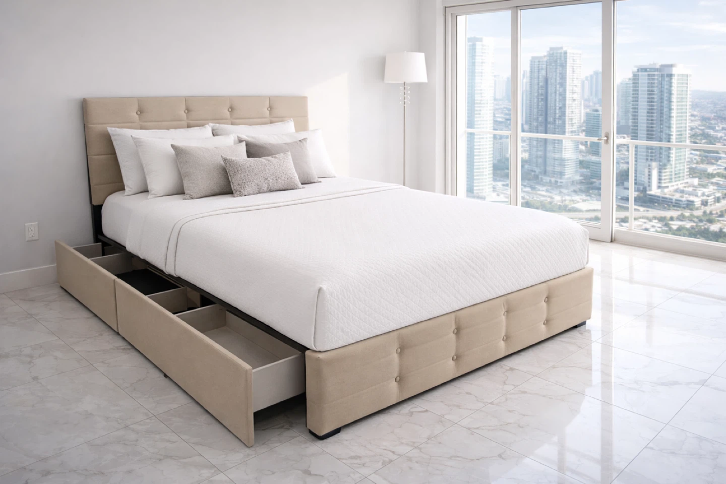 Tufted Upholstered Bed Frame with Trundle and Storage - photo 3