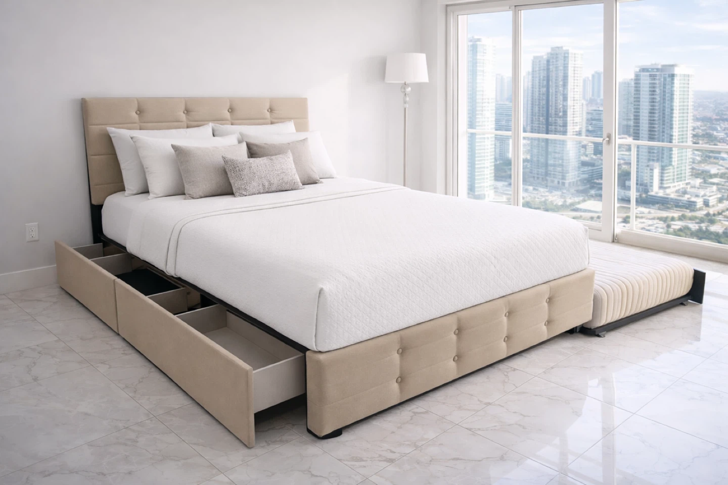 Tufted Upholstered Bed Frame with Trundle and Storage - photo 4