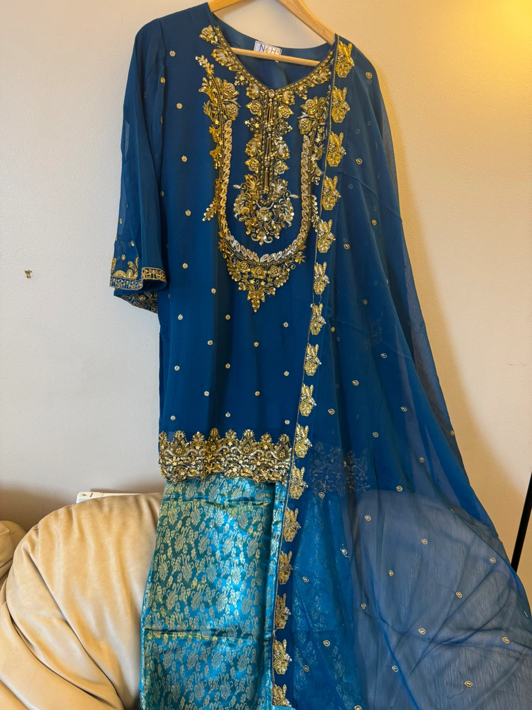 Blue & Gold Embroidered 3 piece formal suit