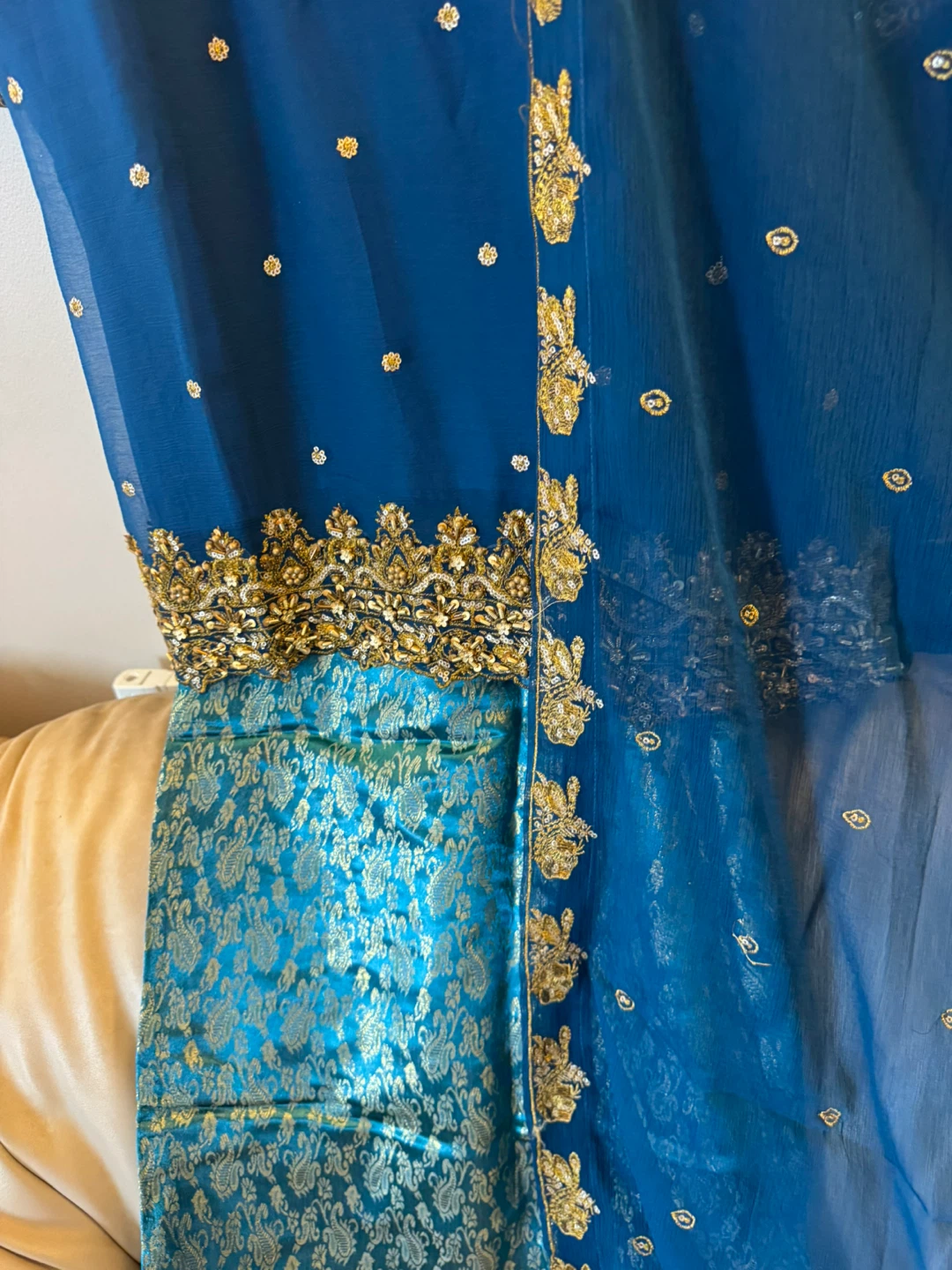Blue & Gold Embroidered 3 piece formal suit - photo 2