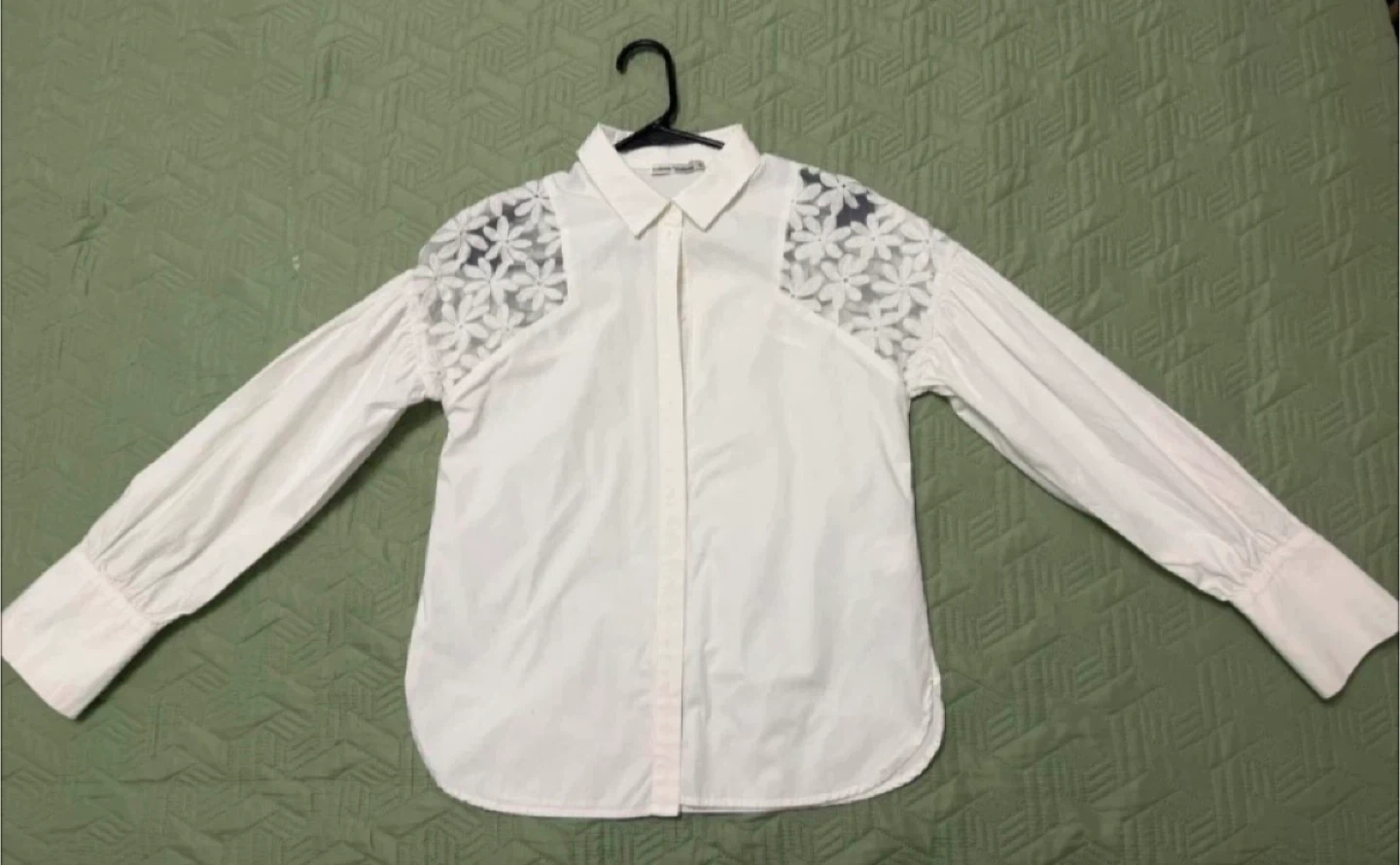 White Button-Up Shirt with Lace Detailing