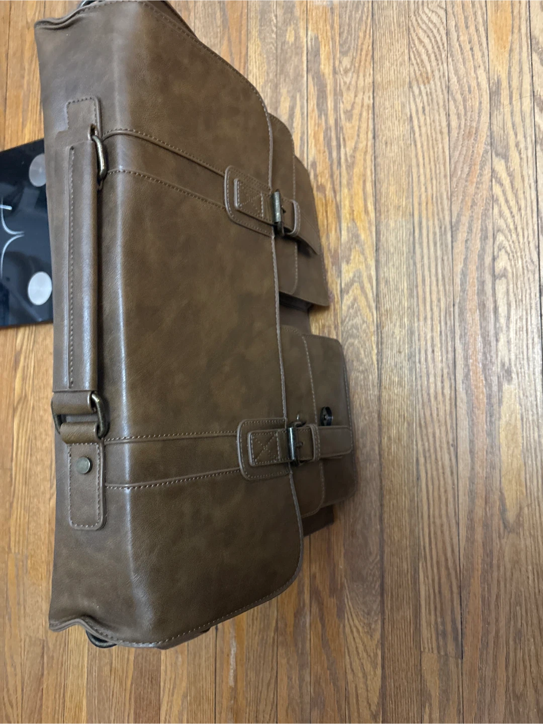 Brown Faux Leather Messenger Bag with Buckle Closures - photo 4