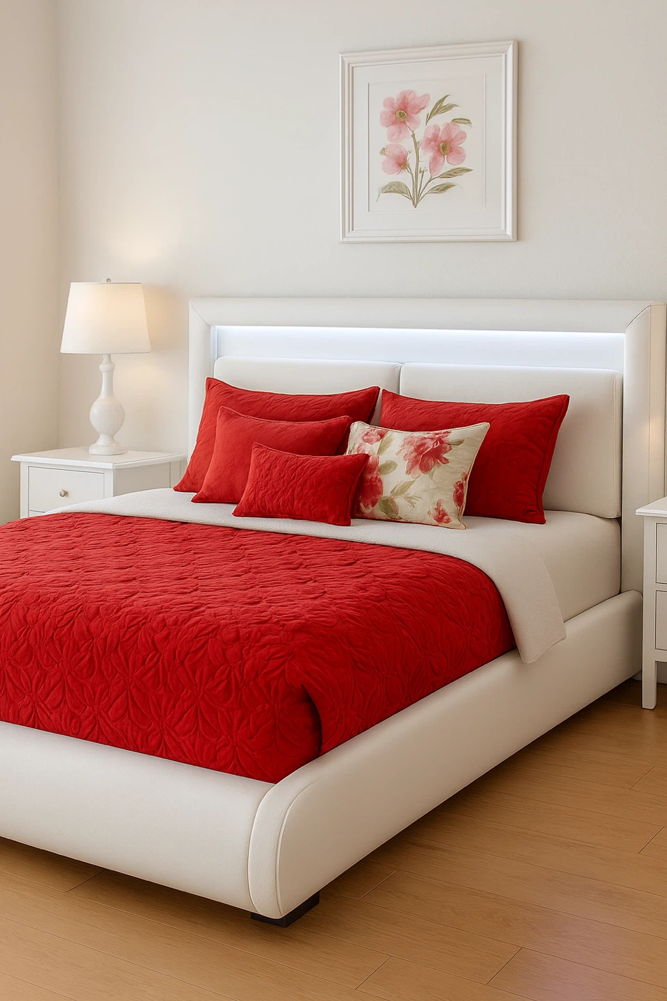 White Platform Bed Frame with LED Headboard - photo 4