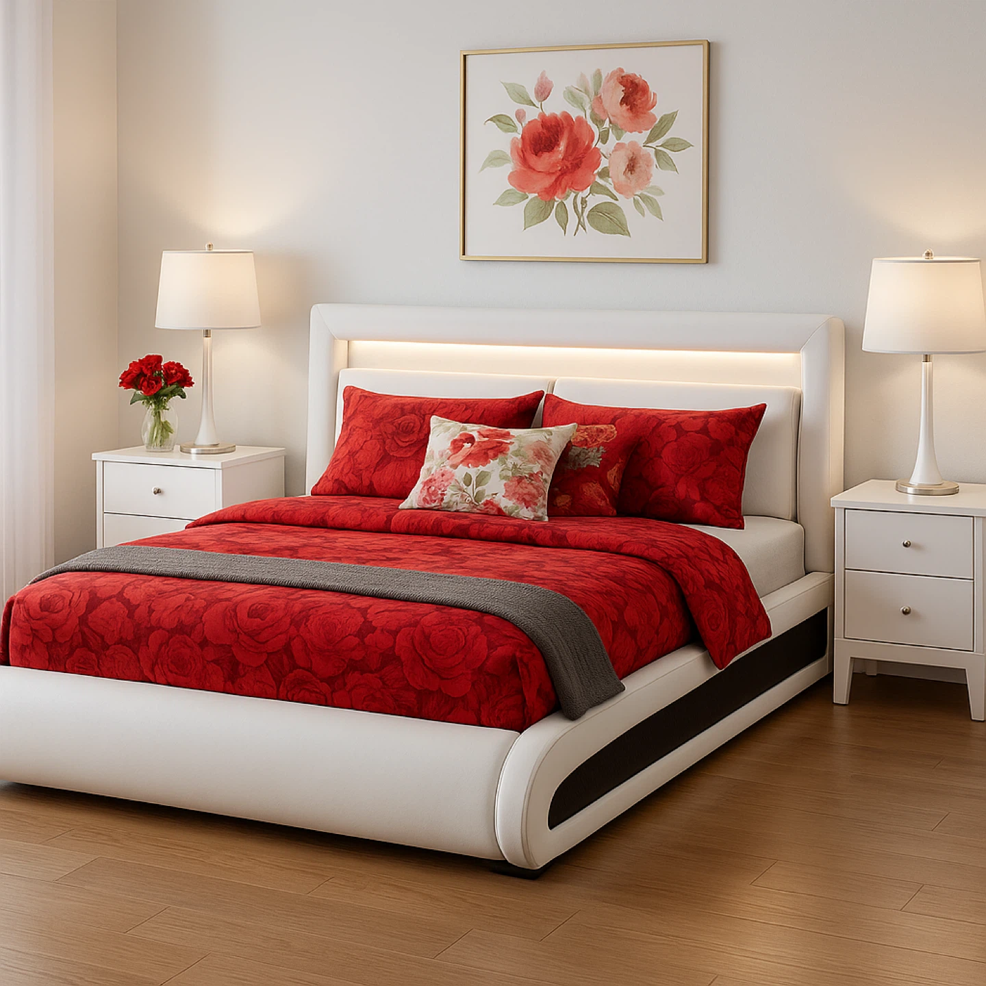 White Platform Bed Frame with LED Headboard - photo 2