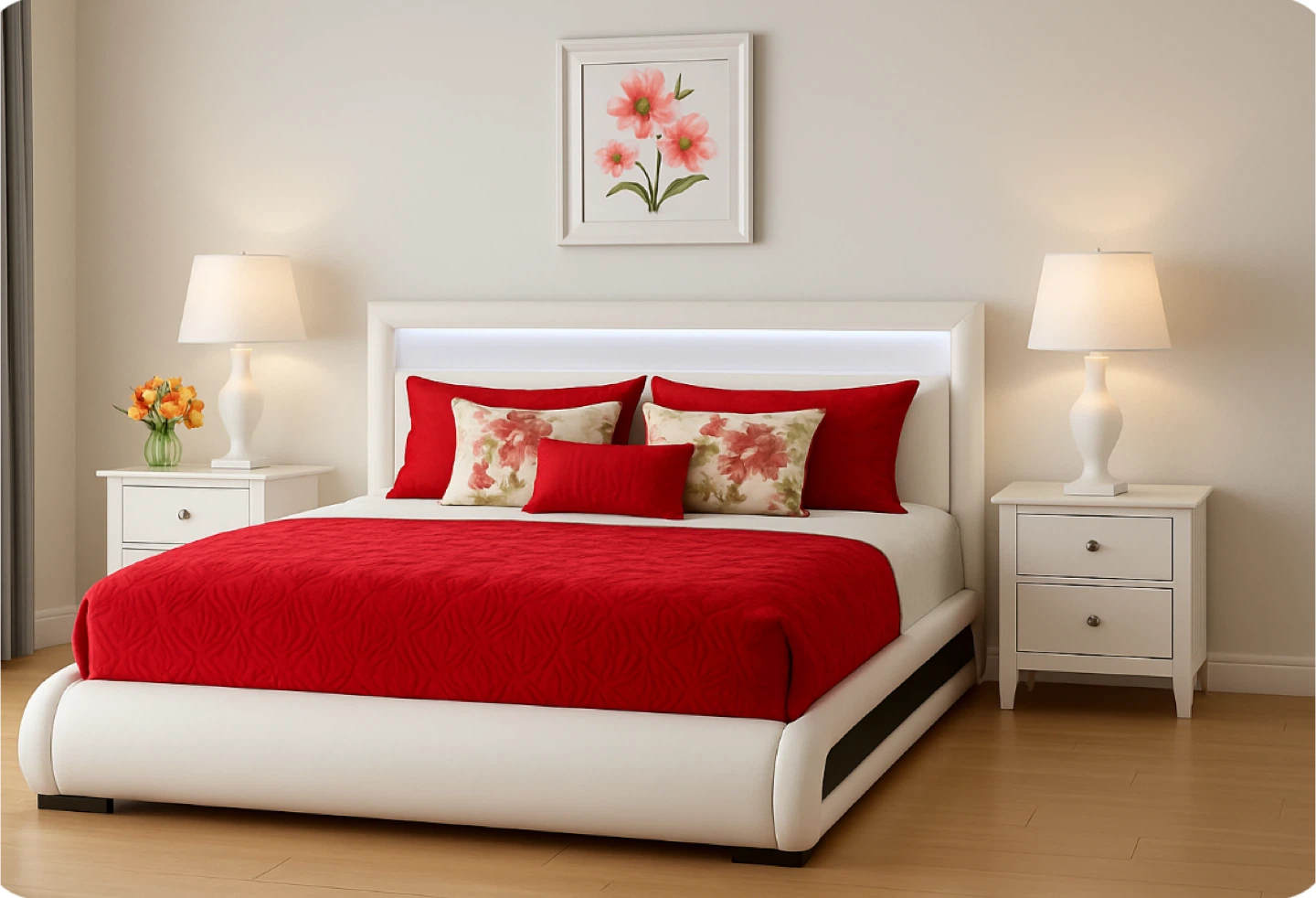 White Platform Bed Frame with LED Headboard - photo 5