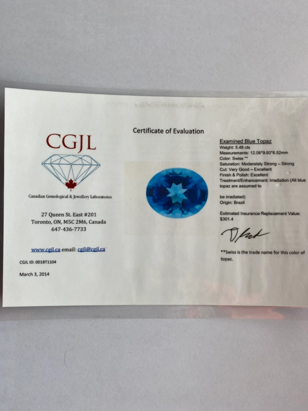 Blue Topaz Gemstone - 5.48 ct - Oval Cut