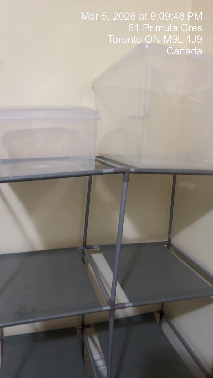 Grey Fabric Shelf Unit with Clear Storage Bins - photo 2
