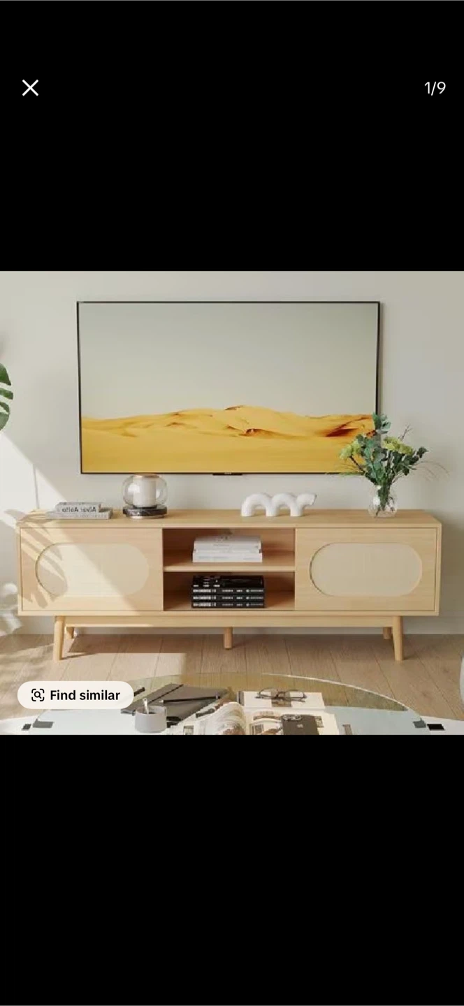 Light Wood TV Stand with Rattan Doors
