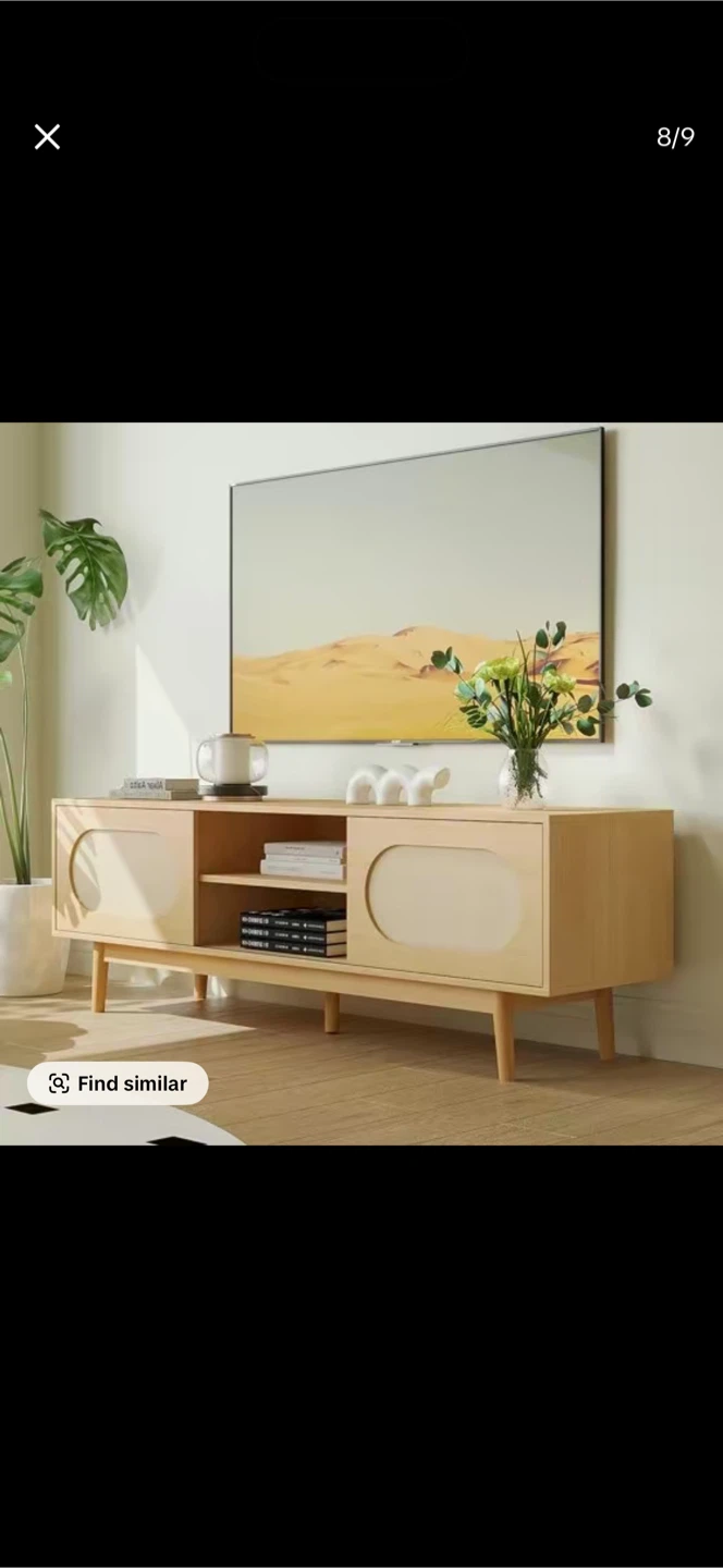 Light Wood TV Stand with Rattan Doors - photo 5