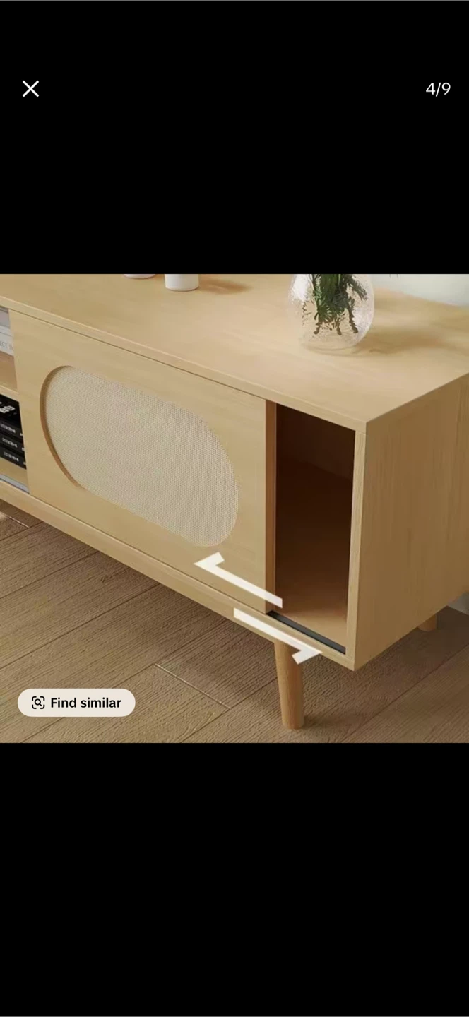 Light Wood TV Stand with Rattan Doors - photo 4