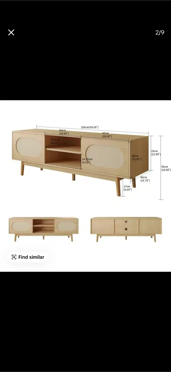 Light Wood TV Stand with Rattan Doors - photo 2