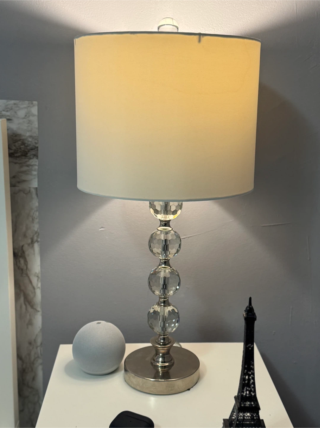 Crystal Ball Table Lamp with Beige Shade