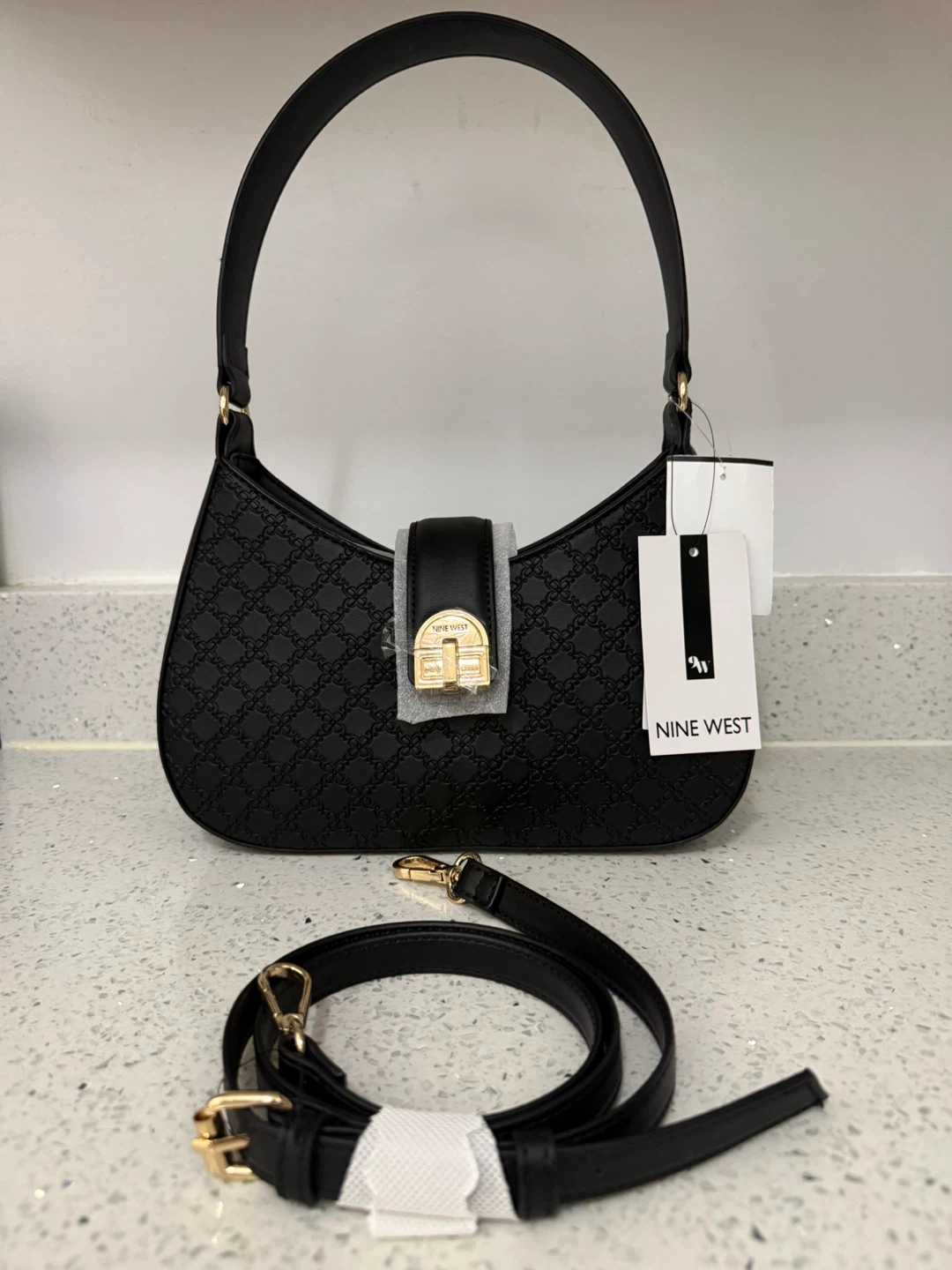Nine West Black Embossed Shoulder Bag