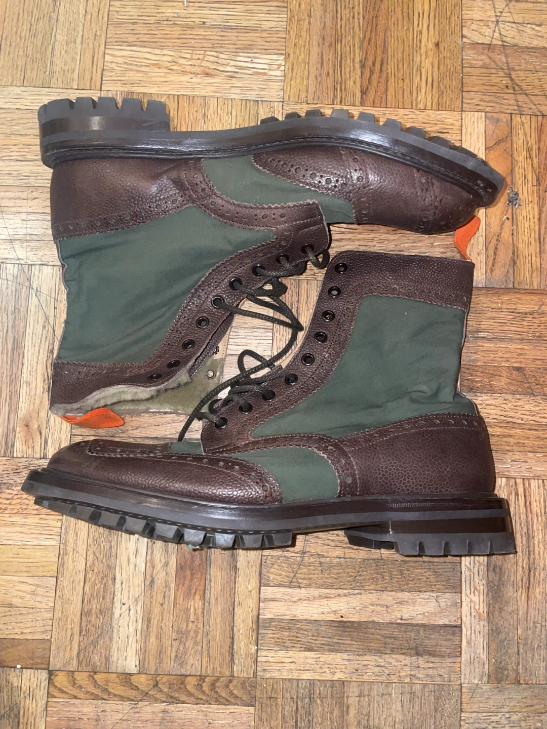 Men's Brown & Green Leather Lace-Up Boots - photo 2