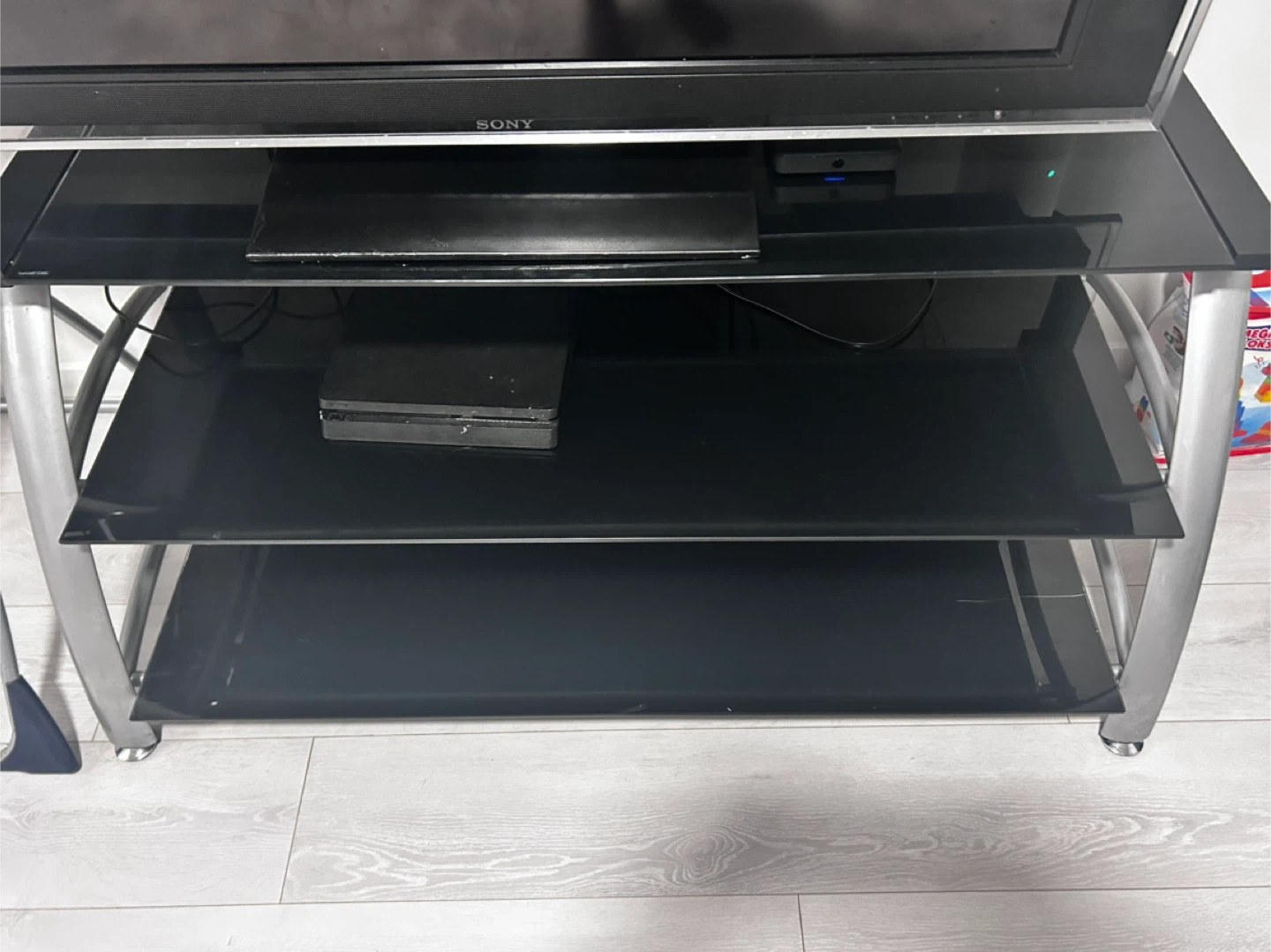 Black Glass TV Stand with Silver Frame - photo 3