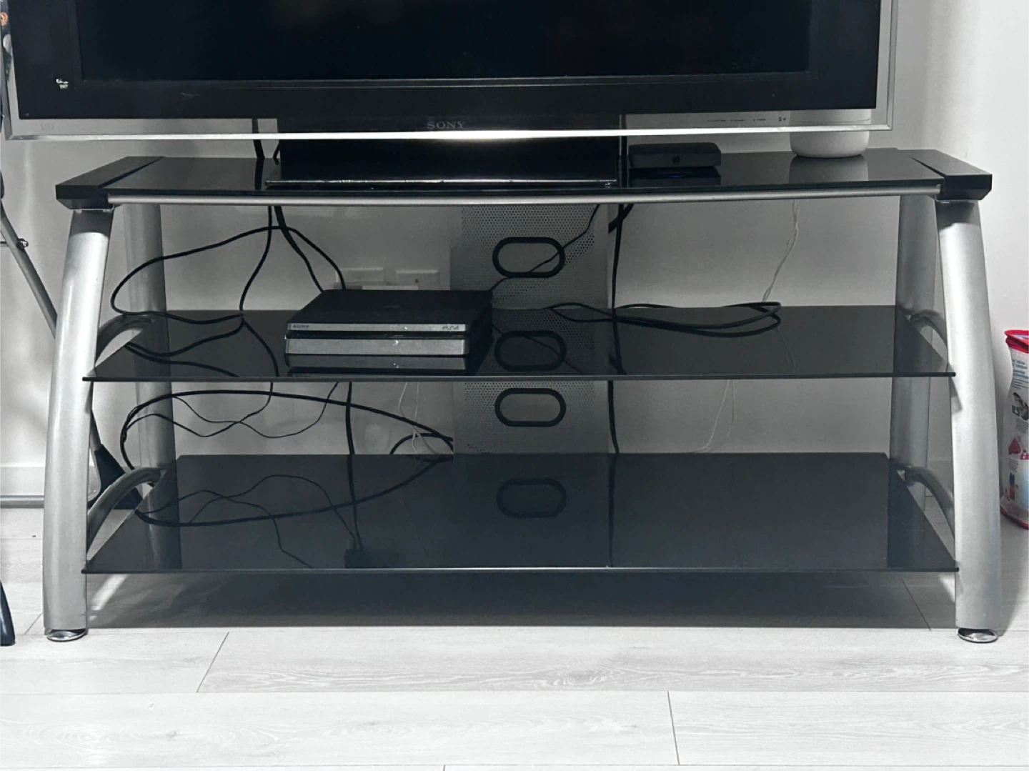 Black Glass TV Stand with Silver Frame - photo 4